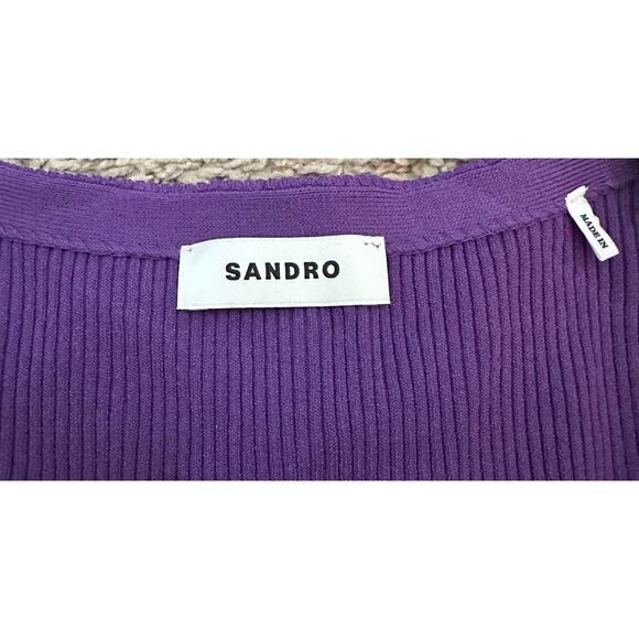 Sandro Temple Twisted Short Sleeve Sweater Purple Size 2 US Medium New - Picture 3 of 4